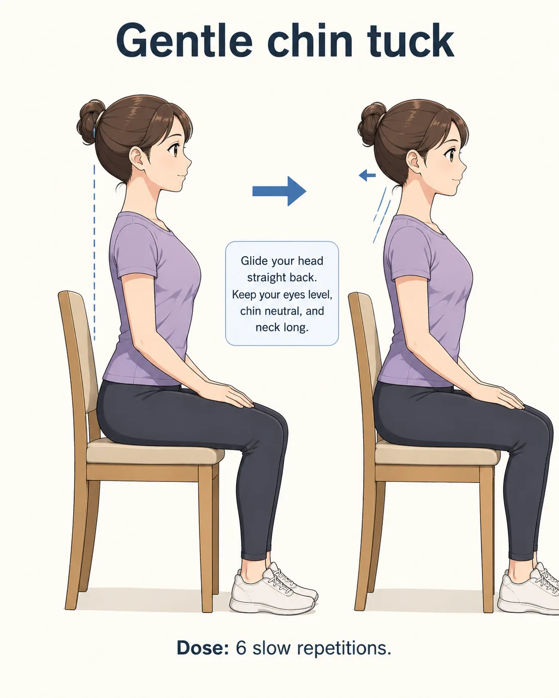 Seated person gently drawing their chin straight backward